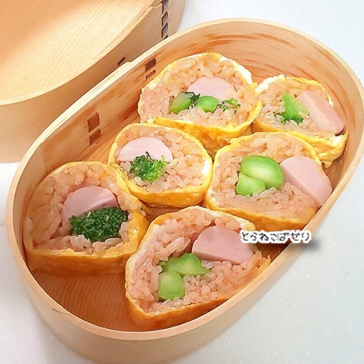 国産チーズ入りの卵で✨巻き寿司風☘️オムライス
